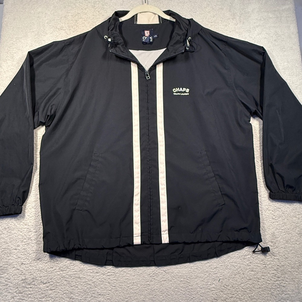 Vintage CHAPS Ralph Lauren Men's Black Lightweight Hooded Windbreaker Jacket‎ L